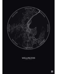 Affiche Wellington – Poster carte de ville 6km | Gravura – Fond foncé