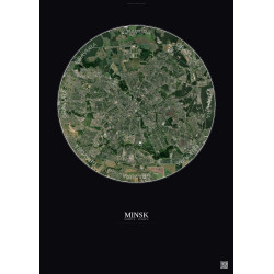 Affiche Minsk – Poster vue satellite 10km Couleur | Gravura – Fond foncé
