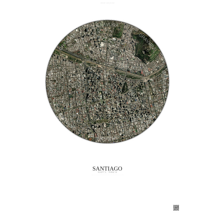 Affiche Santiago – Poster vue satellite 2.5km Couleur | Gravura – Fond clair
