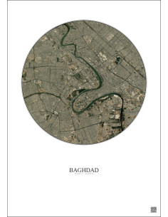Affiche Baghdad – Poster vue satellite 10km Couleur | Gravura – Fond clair