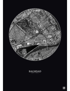 Affiche Baghdad – Poster vue satellite 2.5km N&B | Gravura – Fond foncé