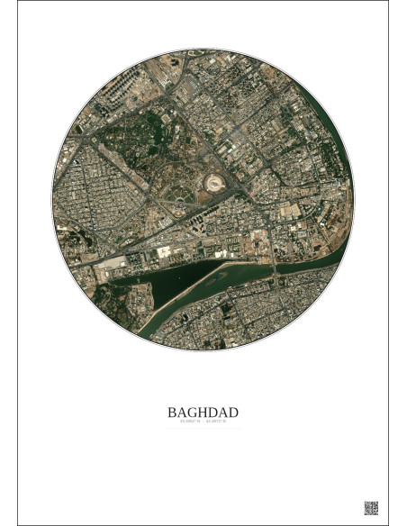 Affiche Baghdad – Poster vue satellite 2.5km Couleur | Gravura – Fond clair
