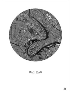 Baghdad Satellite View Poster 6km B&W | Gravura – Light background