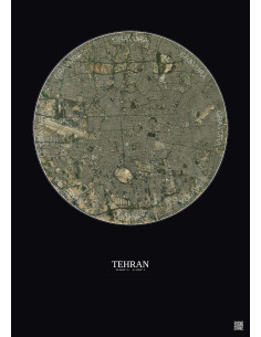 Affiche Tehran – Poster vue satellite 10km Couleur | Gravura – Fond foncé