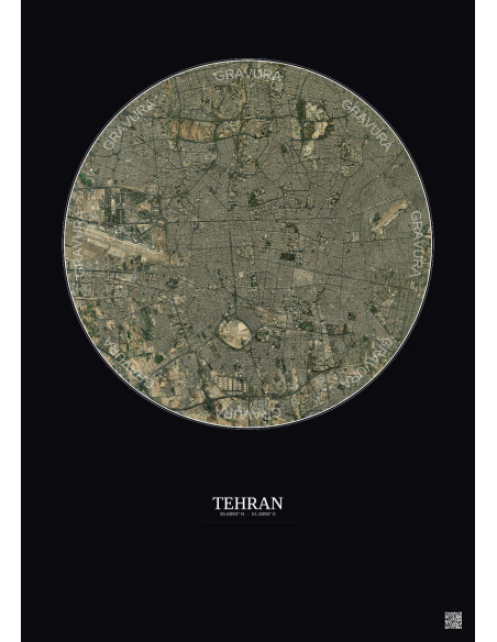Affiche Tehran – Poster vue satellite 10km Couleur | Gravura – Fond foncé