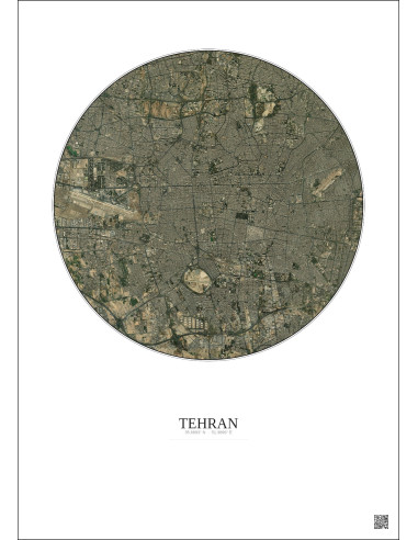 Tehran Satellite View Poster 10km Color | Gravura – Light background