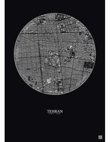 Tehran Satellite View Poster 2.5km B&W | Gravura – Dark background