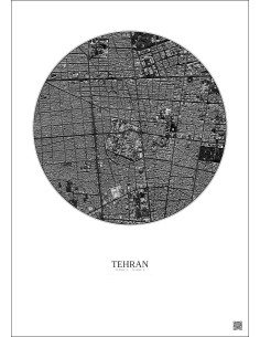 Affiche Tehran – Poster vue satellite 2.5km N&B | Gravura – Fond clair
