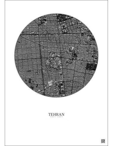 Tehran Satellite View Poster 2.5km B&W | Gravura – Light background