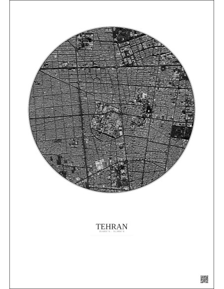 Tehran Satellite View Poster 2.5km B&W | Gravura – Light background
