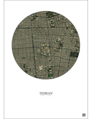 Affiche Tehran – Poster vue satellite 2.5km Couleur | Gravura – Fond clair