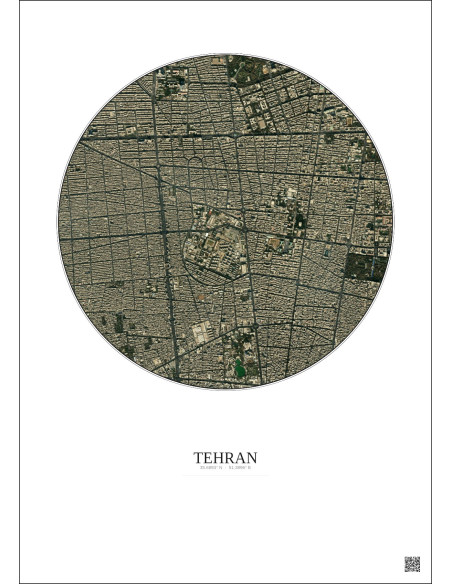 Affiche Tehran – Poster vue satellite 2.5km Couleur | Gravura – Fond clair