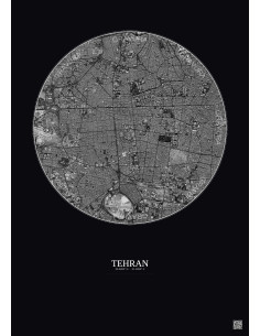 Affiche Tehran – Poster vue satellite 6km N&B | Gravura – Fond foncé