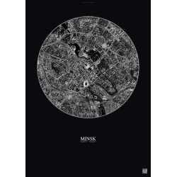 Affiche Minsk – Poster vue satellite 2.5km N&B | Gravura – Fond foncé