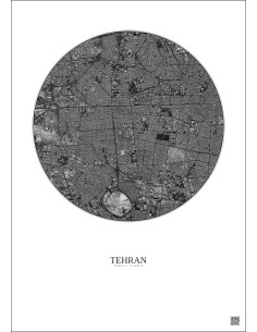 Affiche Tehran – Poster vue satellite 6km N&B | Gravura – Fond clair
