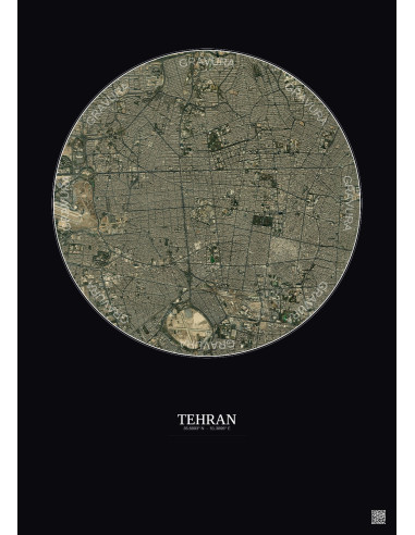 Affiche Tehran – Poster vue satellite 6km Couleur | Gravura – Fond foncé