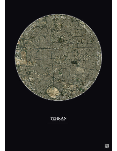 Affiche Tehran – Poster vue satellite 6km Couleur | Gravura – Fond foncé
