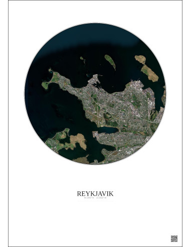 Affiche Reykjavik – Poster vue satellite 6km Couleur | Gravura – Fond clair