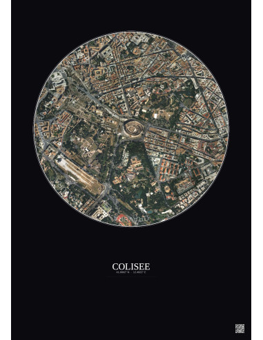 Affiche Colisee – Poster vue satellite 1km Couleur | Gravura – Fond foncé