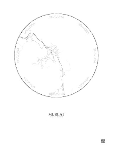 Affiche Muscat – Poster carte de ville 2.5km | Gravura – Fond clair