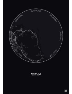 Affiche Muscat – Poster carte de ville 6km | Gravura – Fond foncé