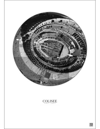 Affiche Colisee – Poster vue satellite 0.1km N&B | Gravura – Fond clair
