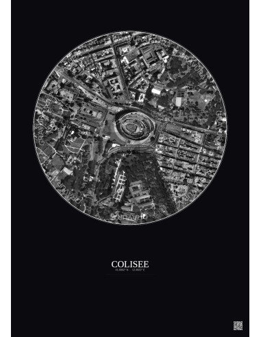 Affiche Colisee – Poster vue satellite 0.5km N&B | Gravura – Fond foncé