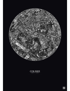 Affiche Colisee – Poster vue satellite 1km N&B | Gravura – Fond foncé