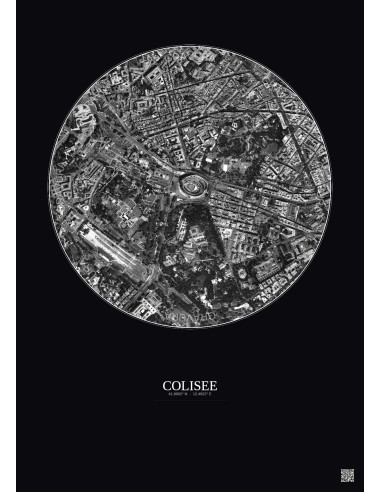 Affiche Colisee – Poster vue satellite 1km N&B | Gravura – Fond foncé