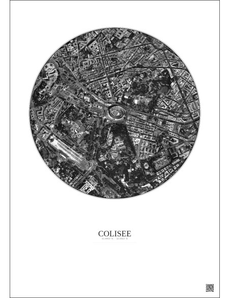 Affiche Colisee – Poster vue satellite 1km N&B | Gravura – Fond clair