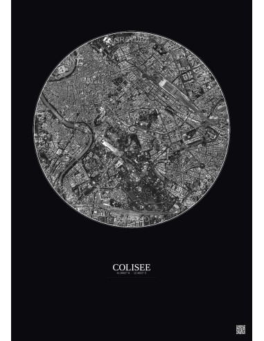 Affiche Colisee – Poster vue satellite 2.5km N&B | Gravura – Fond foncé