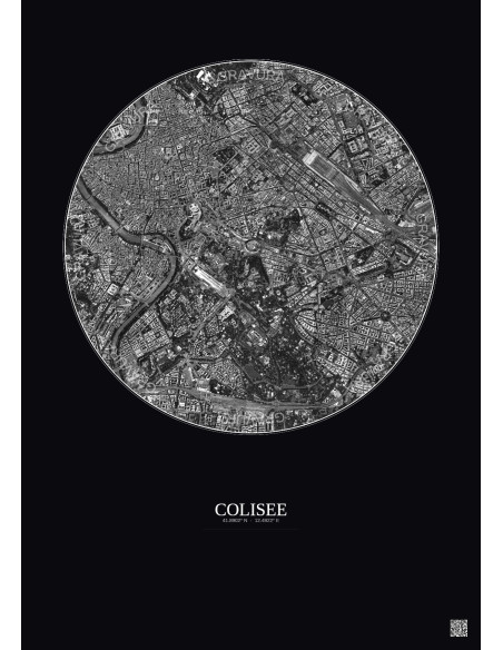 Affiche Colisee – Poster vue satellite 2.5km N&B | Gravura – Fond foncé