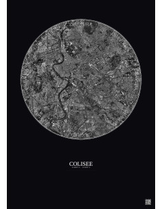 Affiche Colisee – Poster vue satellite 5km N&B | Gravura – Fond foncé