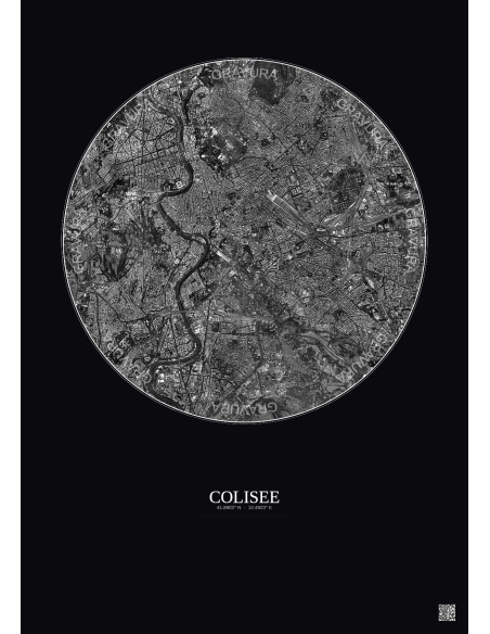 Affiche Colisee – Poster vue satellite 5km N&B | Gravura – Fond foncé