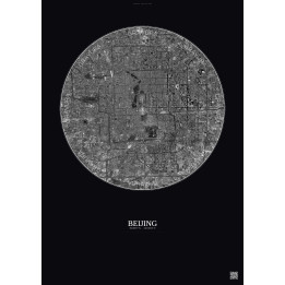 Affiche Beijing – Poster vue satellite 10km N&B | Gravura – Fond foncé