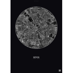 Affiche Minsk – Poster vue satellite 6km N&B | Gravura – Fond foncé