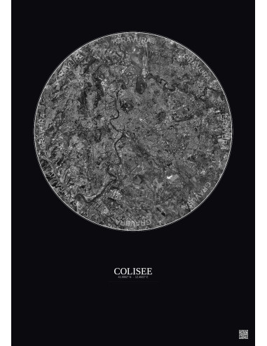 Colisee Satellite View Poster 10km B&W | Gravura – Dark background