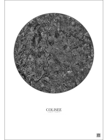 Colisee Satellite View Poster 10km B&W | Gravura – Light background