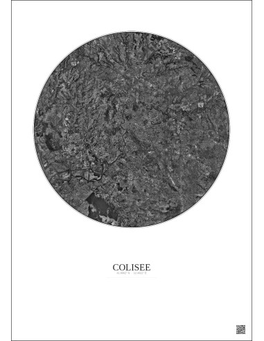 Affiche Colisee – Poster vue satellite 20km N&B | Gravura – Fond clair