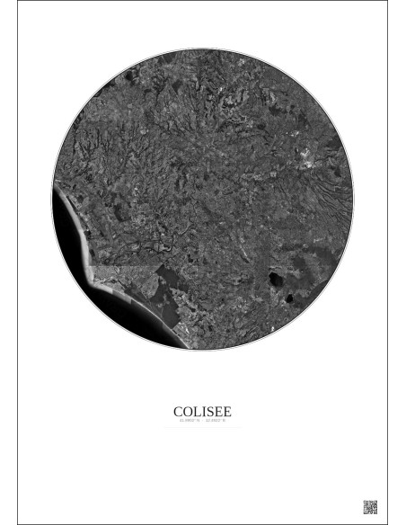 Affiche Colisee – Poster vue satellite 30km N&B | Gravura – Fond clair
