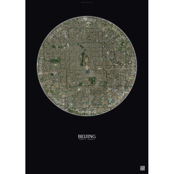 Affiche Beijing – Poster vue satellite 10km Couleur | Gravura – Fond foncé