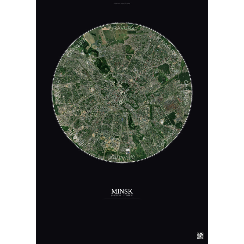 Affiche Minsk – Poster vue satellite 6km Couleur | Gravura – Fond foncé