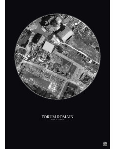 Affiche Forum Romain – Poster vue satellite 0.1km N&B | Gravura – Fond foncé