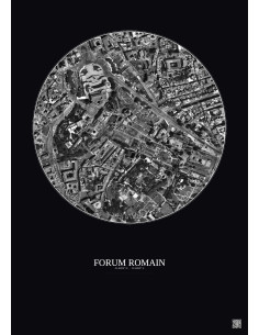 Affiche Forum Romain – Poster vue satellite 0.5km N&B | Gravura – Fond foncé