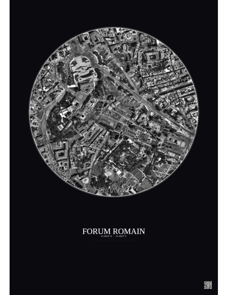 Forum Romain Satellite View Poster 0.5km B&W | Gravura – Dark background