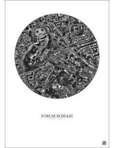 Affiche Forum Romain – Poster vue satellite 0.5km N&B | Gravura – Fond clair