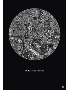 Affiche Forum Romain – Poster vue satellite 1km N&B | Gravura – Fond foncé