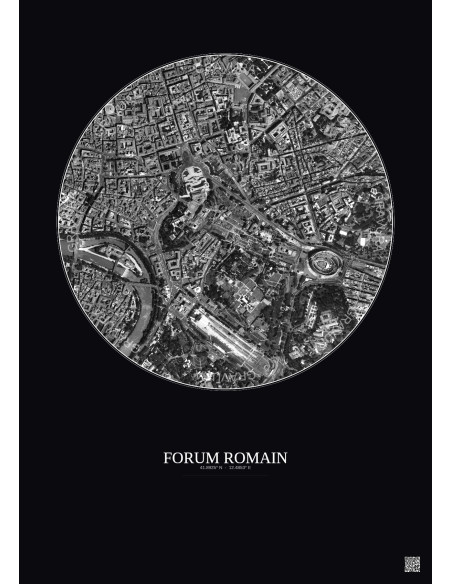 Affiche Forum Romain – Poster vue satellite 1km N&B | Gravura – Fond foncé