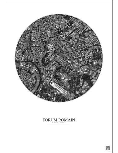 Affiche Forum Romain – Poster vue satellite 1km N&B | Gravura – Fond clair