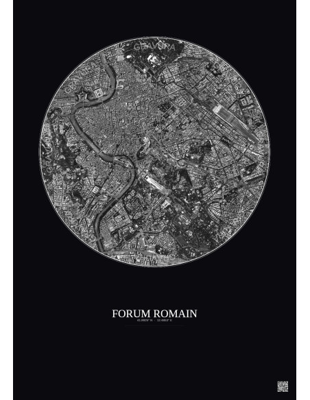 Affiche Forum Romain – Poster vue satellite 2.5km N&B | Gravura – Fond foncé